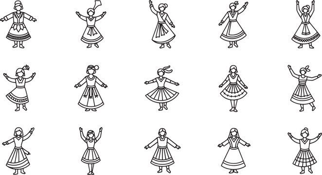 Black and white of women in various poses fashion figures