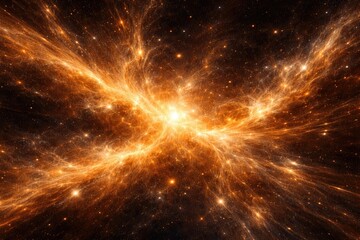 Fototapeta premium Golden glittering dusty nebula with motion effects in astrophysics concept