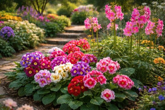Colorful hardy gloxinia and Incarvillea Delavayi plants flourishing in a curated botanical garden