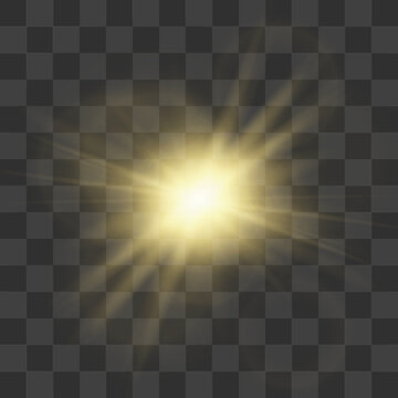 Golden sun shines with smooth luminous reflections. Warm gradient forms cheerful design style. Perfect design element for banners. Vector