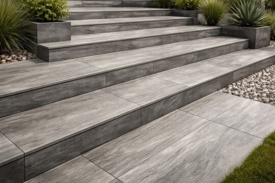 Grey wood texture showcasing vitrified slabs for interior and exterior stair flooring