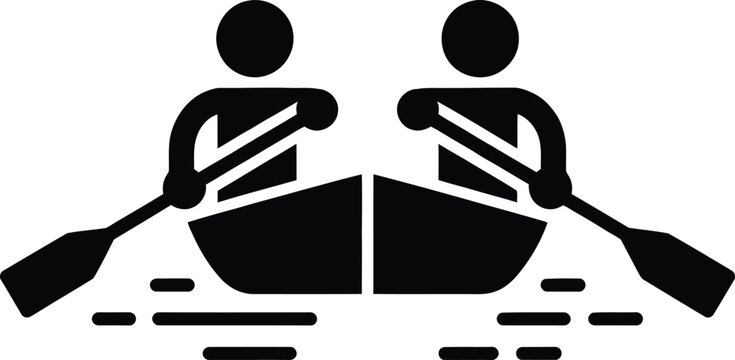 Two people paddling a canoe on calm waters together