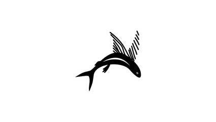 Obraz premium flying fish symbol, black isolated vector silhouette