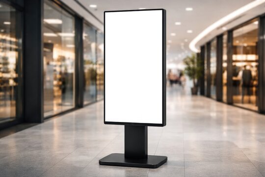 Clear vertical monitor stand mockup with blank screen for advertising template