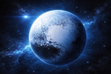 Fototapeta premium Celestial Pluto bathed in blue light