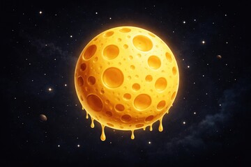 Fototapeta premium Creative flat digital illustration of a cheese moon set on a deep dark backdrop