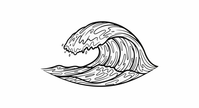 Stylized illustration of a cresting ocean wave in black outline on white