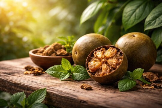 Luo Han Guo Fruit for Natural Anti Inflammation Use with Copyspace