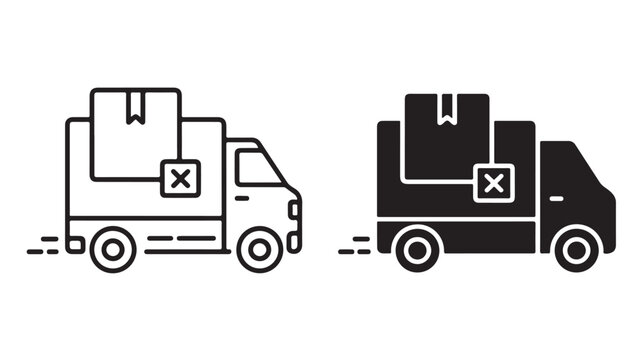Logistics Delivery Truck Line Art Illustration with Rejected Packages for Failed Shipping and Return Concepts