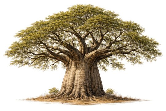 Detailed drawing of a baobab tree positioned on a stark white background