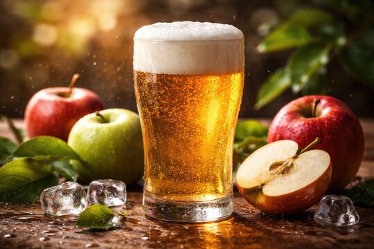 Cold apple beer with invigorating refreshing notes