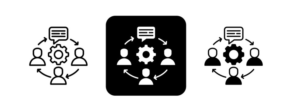 Communication Flow Solid color and black line drawing vector illustration set