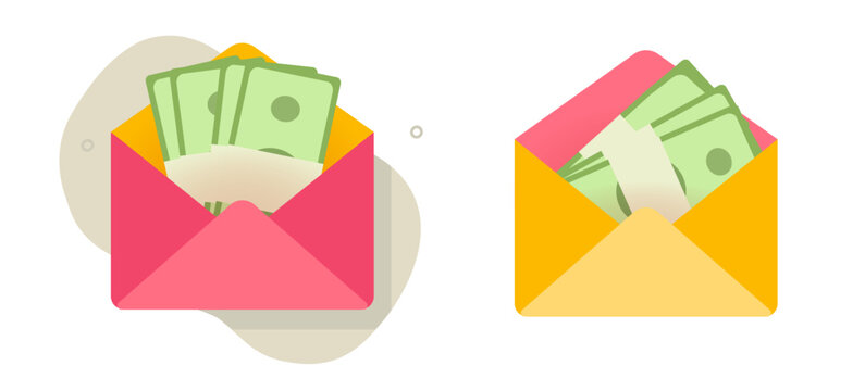 Money cash in envelope icon modern simple graphic flat cartoon illustration set, salary or bonus sign, corruption bribe or kickback payoff, savings earnings budget image clip art
