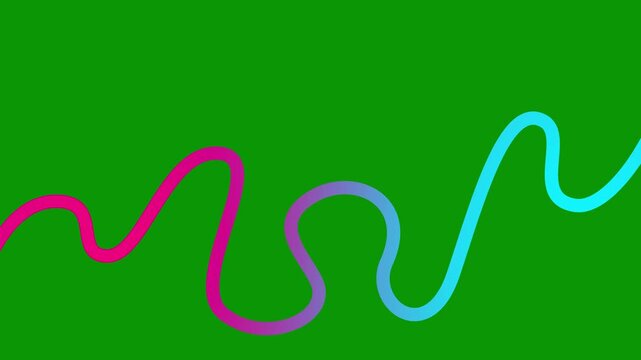 Animated pink blue tape appear and disappear. Decorative line with smooth. Looped video. Linear vector illustration isolated on green background.
