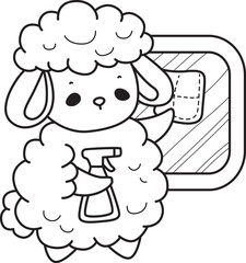 Fototapeta premium Coloring pages of cute sheep illustrations of random activity. 