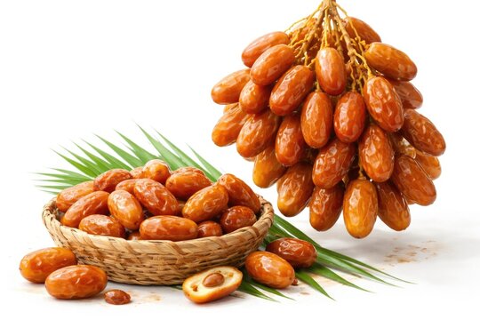 Healthy Khalas date palm produce displayed with white background