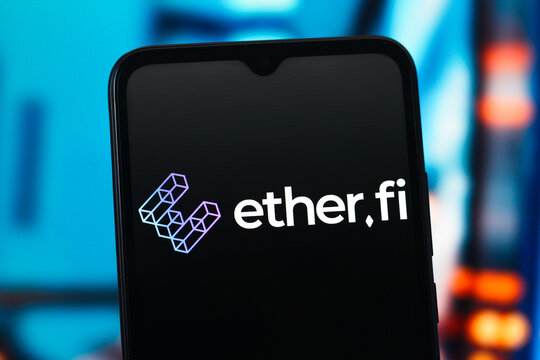 In this photo illustration, the Ether FI logo is seen displayed on a smartphone screen.