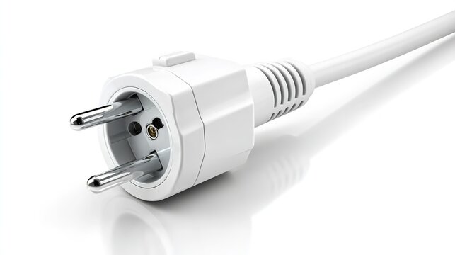  White electrical plug with three round prongs symbolizing power connection utility illustration