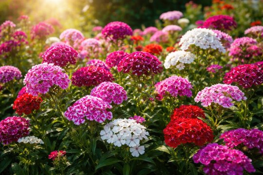 Colorful Sweet William blooms creating a lively garden flowerbed scene