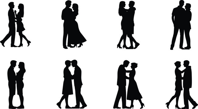 Romantic couple silhouettes vector illustration showing love, intimacy, affection, and connection in relationship poses for family lifestyle design