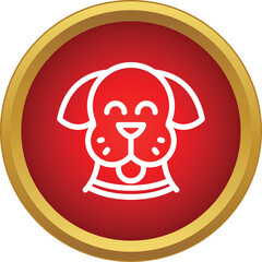 Obraz premium Happy puppy face vector icon inside a golden bordered red circle
