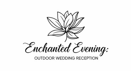Fototapeta premium Elegant line art of a flower above elegant script text for an outdoor wedding