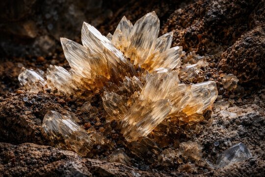 High resolution image of crystallized barite mineral in geological context