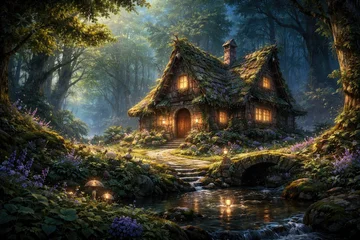 Papier peint photo Chambre de fille Anime inspired quaint farmhouse deep inside enchanted forest  © TheWaterMeloonProjec