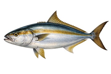 Naklejka premium Full color drawing of Seriolia dumerili highlighting prominent fins and body details