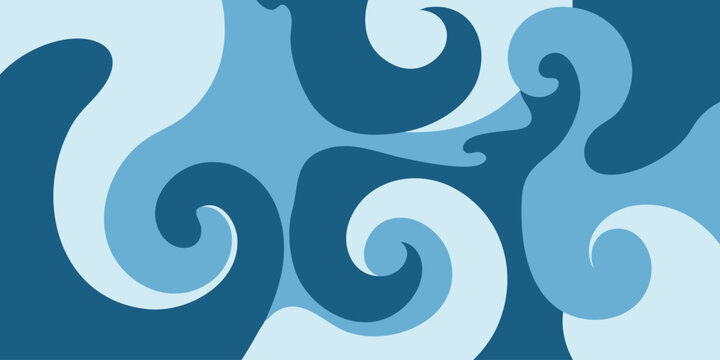 Vibrant swirling ocean waves dance across the clear blue sky
