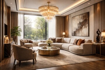Fototapeta premium elegant modern living room with custom furniture and luxury details