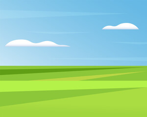 Fototapeta premium landscape without people, a green field with gradients and a blue sky. A great background for any objects in context. Vector illustration, editable