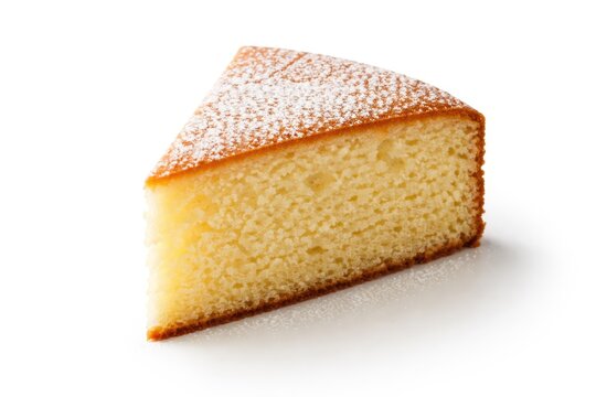 One hundred calorie butter cake piece positioned against white background