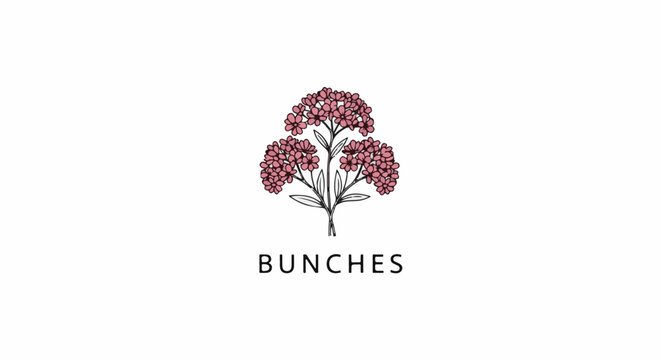 Delicate pink flowers on stems with the word bunched below