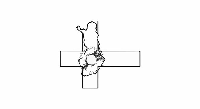 Stylized cross with a sketched natural form at its center