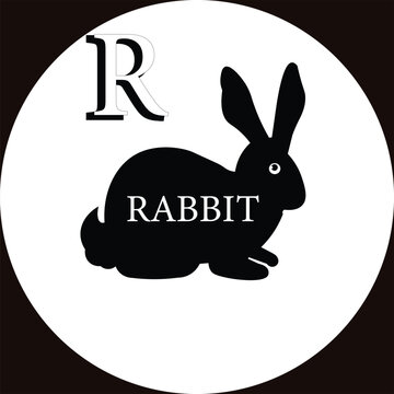 logo design featuring a black rabbit silhouette on a white circular background