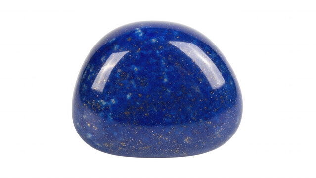 Polished cabochon lapis lazuli gemstone with golden pyrite flecks isolated on a transparent background