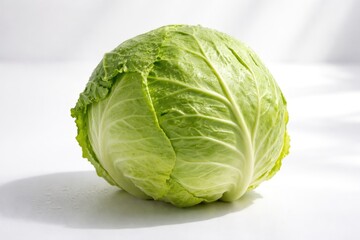 Fototapeta premium Fresh cabbage with natural lighting on a smooth white background