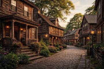 Fototapeta premium Historic wooden residences and buildings representing classic craftsmanship