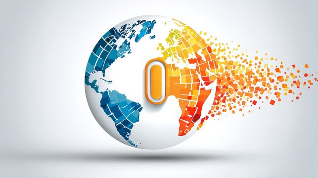 Stylized digital globe with numeral zero symbolizing global connectivity transformation technology illustration