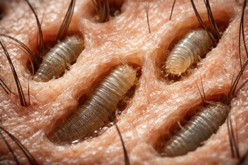 Naklejka premium High resolution microscopic shot revealing Demodex mites inhabiting facial pores