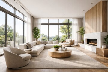Fototapeta premium Open and bright room highlighting big windows and stylish modern decor