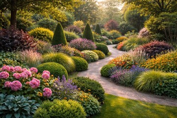 Obraz premium Beautiful garden with a series of ornamental plants arranged