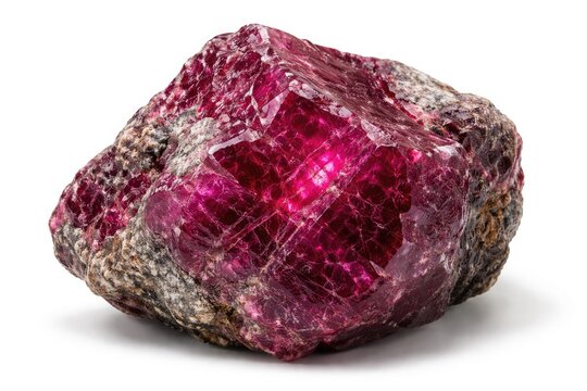 Natural rough ruby stone specimen with white background setting