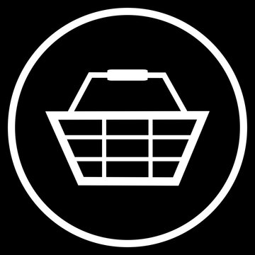 Einkaufskorb Icon im Kreis - Button weiss auf schwarz