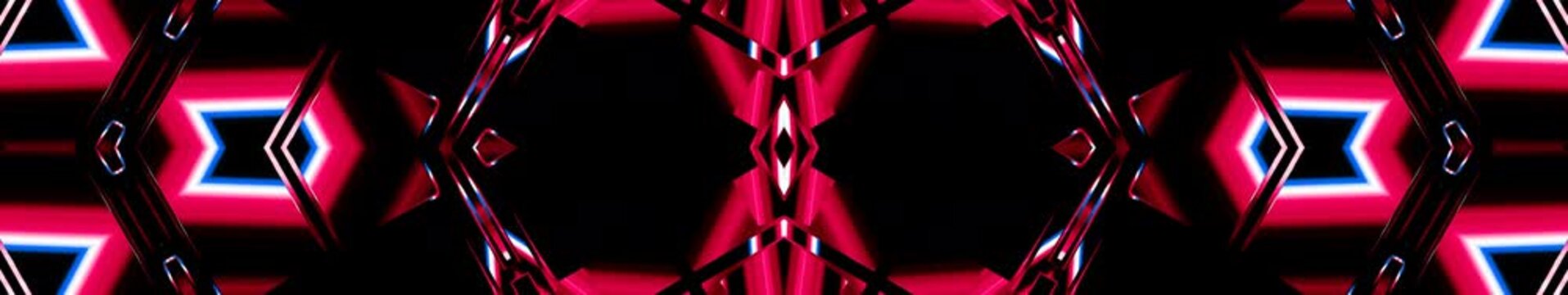 VJ DJ Club Loop Background with Pink and Blue Symmetrical Visuals Panorama