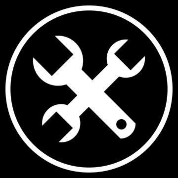 Werkzeug Icon im Kreis - Button weiss auf schwarz