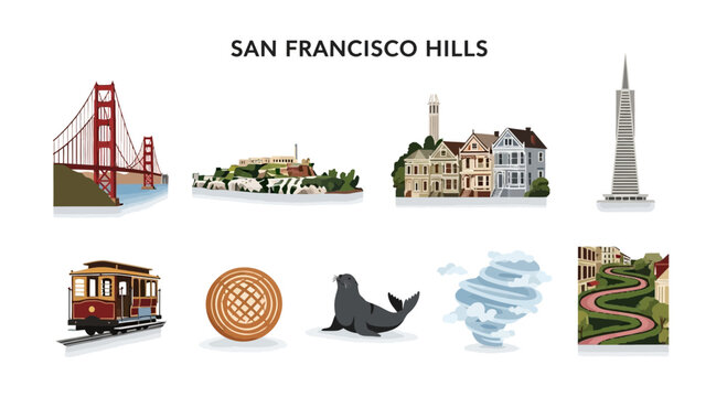San Francisco Hills Cityscape Icon Set.