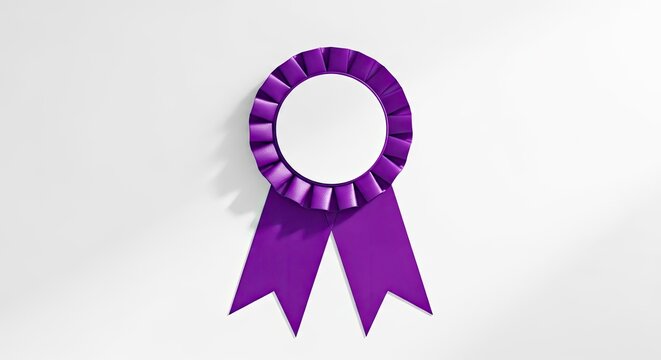 Purple award ribbon isolated on white background for achievement and success