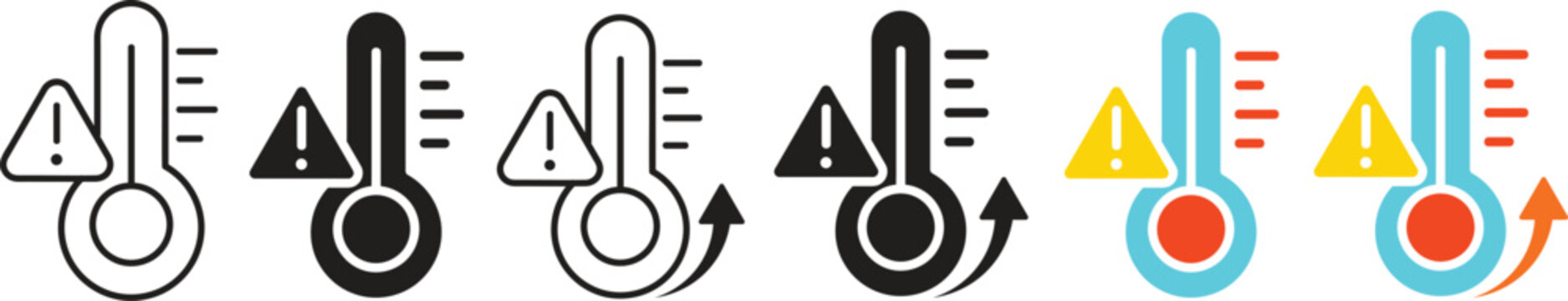 Temperature warning vector icon set showing heat alerts and monitoring indicators.